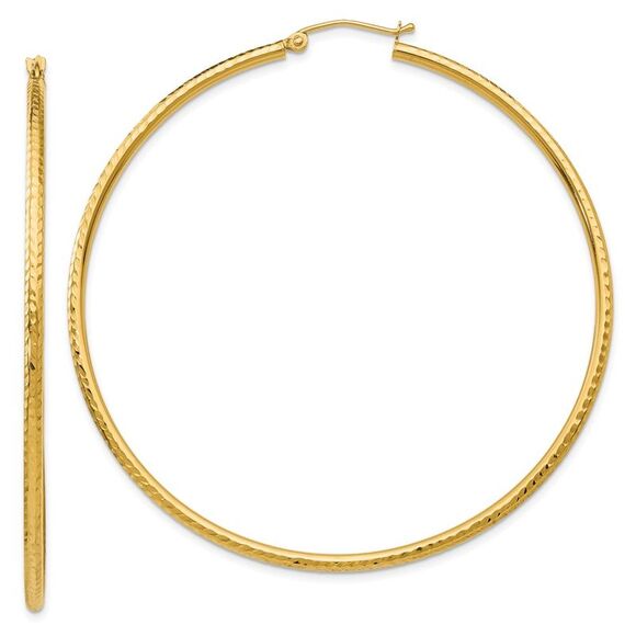 2mm 14k Yellow Gold Diamond-cut Hoops 60mm (2 3/8 Inch)